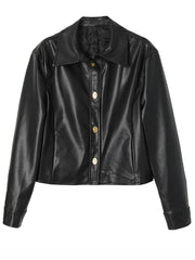 Derpai Damenjacke aus PU-Leder mit Knopfleiste modisch Schwarz