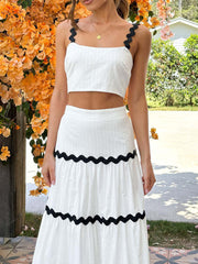 Derpai Zweiteiliges Set mit Rock und Crop Top gewellte Kanten Damen