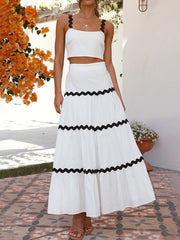 Derpai Zweiteiliges Set mit Rock und Crop Top gewellte Kanten Damen