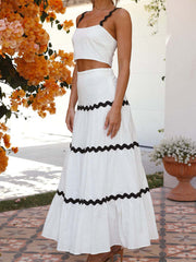 Derpai Zweiteiliges Set mit Rock und Crop Top gewellte Kanten Damen