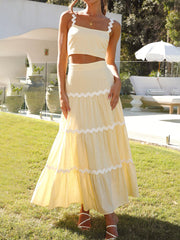 Derpai Zweiteiliges Set mit Rock und Crop Top gewellte Kanten Damen