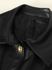 Derpai Damenjacke aus PU-Leder mit Knopfleiste modisch Schwarz