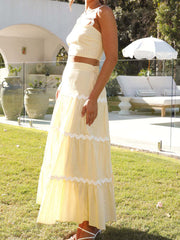 Derpai Zweiteiliges Set mit Rock und Crop Top gewellte Kanten Damen