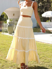 Derpai Zweiteiliges Set mit Rock und Crop Top gewellte Kanten Damen