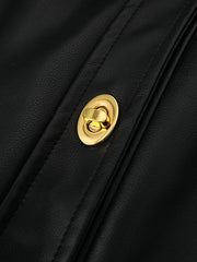 Derpai Damenjacke aus PU-Leder mit Knopfleiste modisch Schwarz