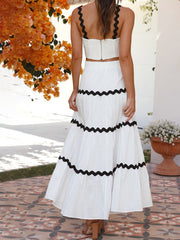 Derpai Zweiteiliges Set mit Rock und Crop Top gewellte Kanten Damen