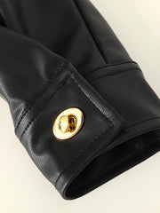 Derpai Damenjacke aus PU-Leder mit Knopfleiste modisch Schwarz