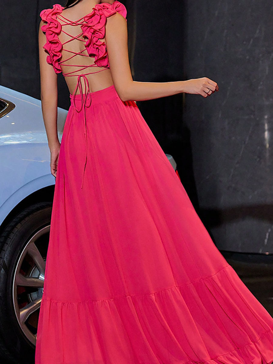 Derpai Chiffon-Abendkleid mit Rückenausschnitt – für Abschlussball oder Hochzeit