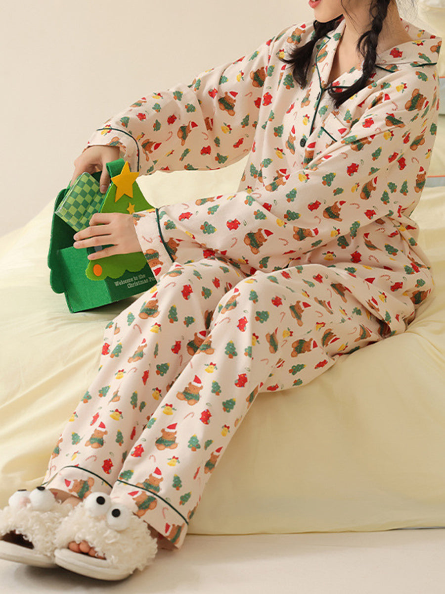Derpai Weihnachts-Pyjama-Set mit Bärenmotiv Damen