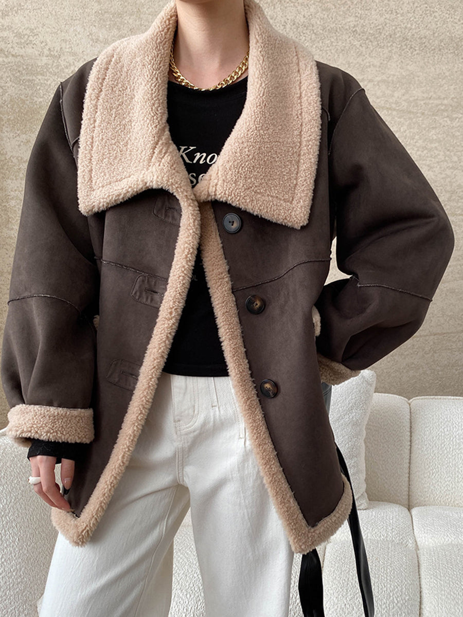 Derpai Wendbare Fliegerjacke mit Knopfleiste und Reverskragen Damen