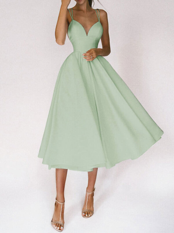 Derpai Midikleid im A-Linien-Schnitt mit feinen Trägern elegant – für Cocktail