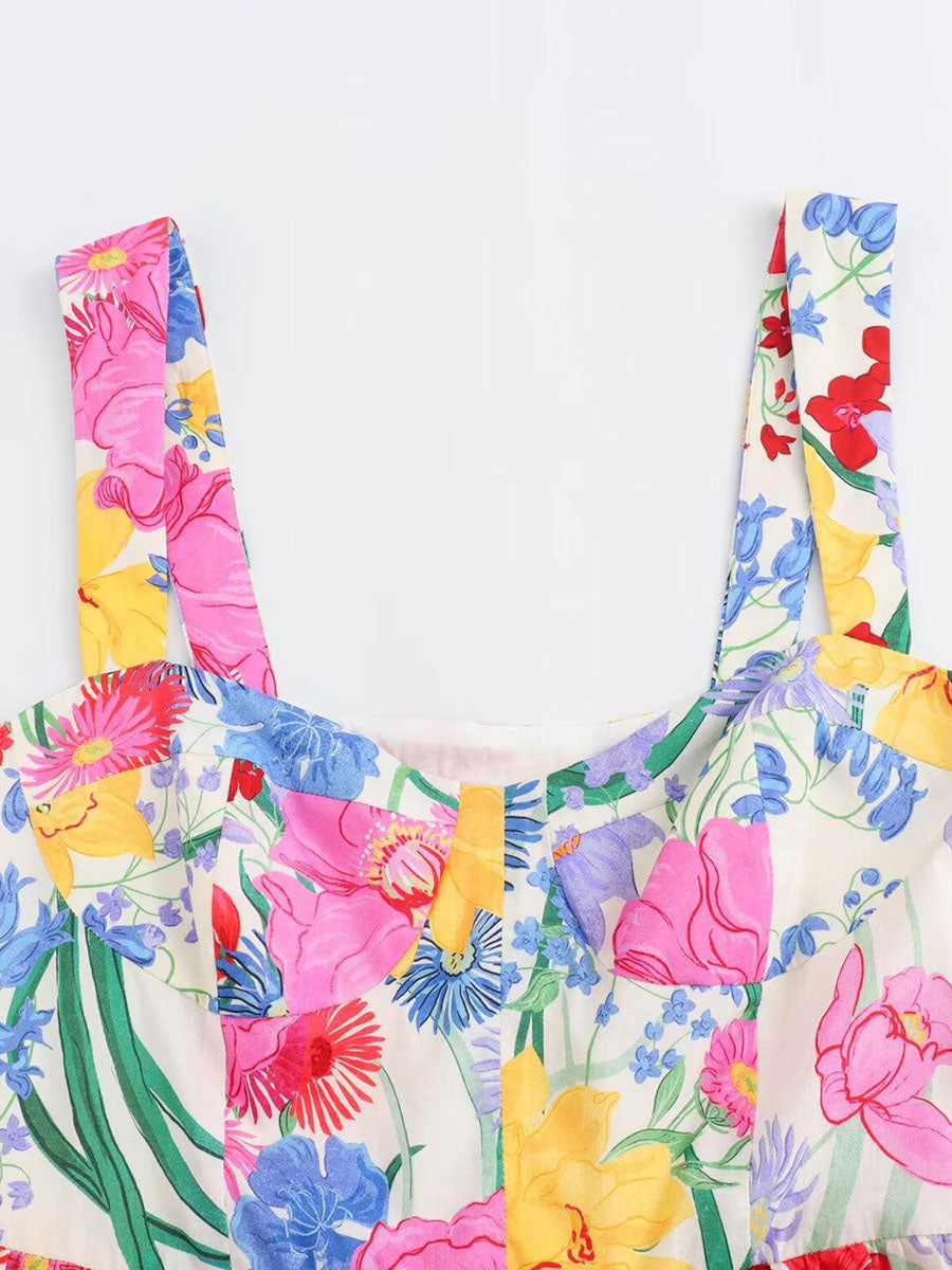 Derpai A-Linien-Strandkleid mit Blumenprint und Trägern