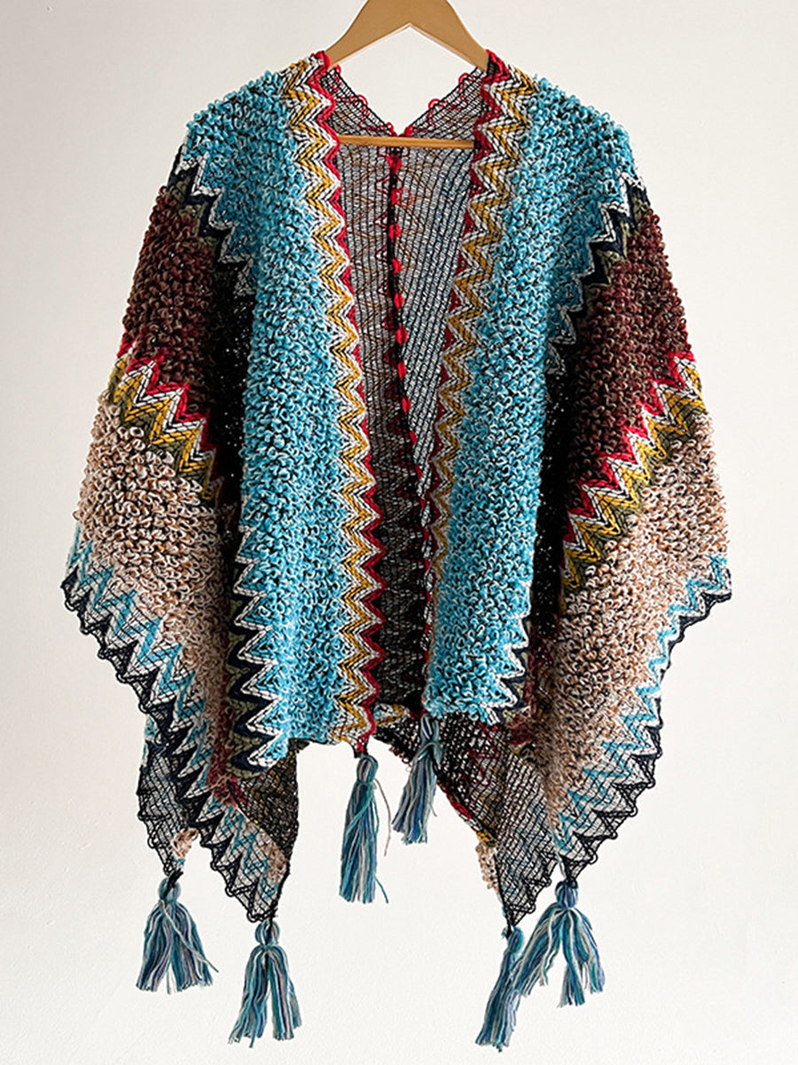 Derpai Gestrickter Schal mit Fransen ethnischer Stil
