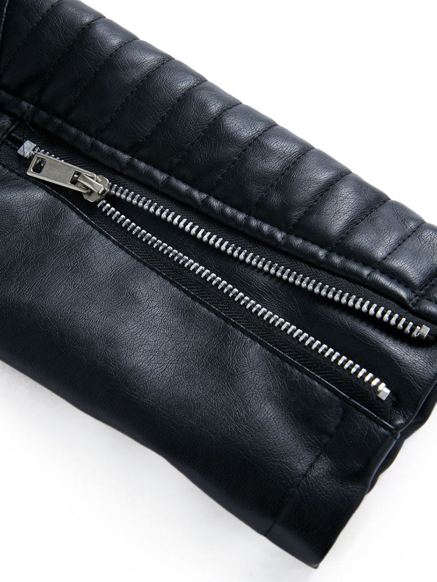 Derpai Damen-Perfecto aus PU-Leder mit Reißverschluss und Reverskragen