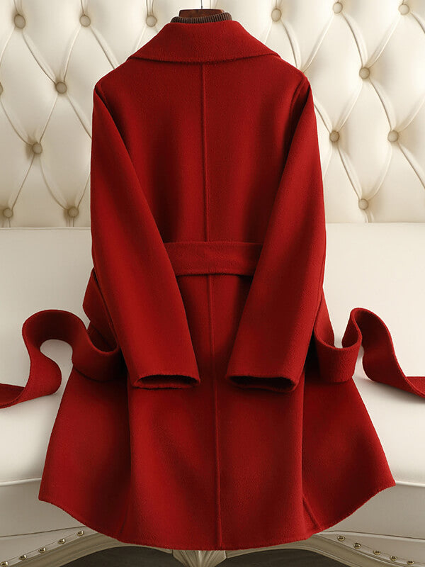 Derpai Eleganter Wollmantel mit Gürtel und Reverskragen Damen Weihnachten