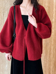 Derpai Roter Strick-Cardigan mit Spaghettiträgern – Weihnachtsstil