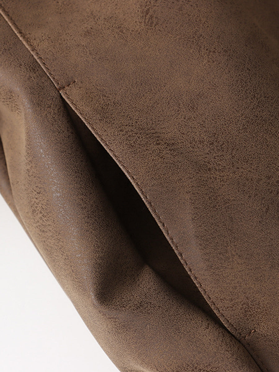 Derpai Damenjacke aus PU-Leder mit Reißverschluss Vintage-Stil