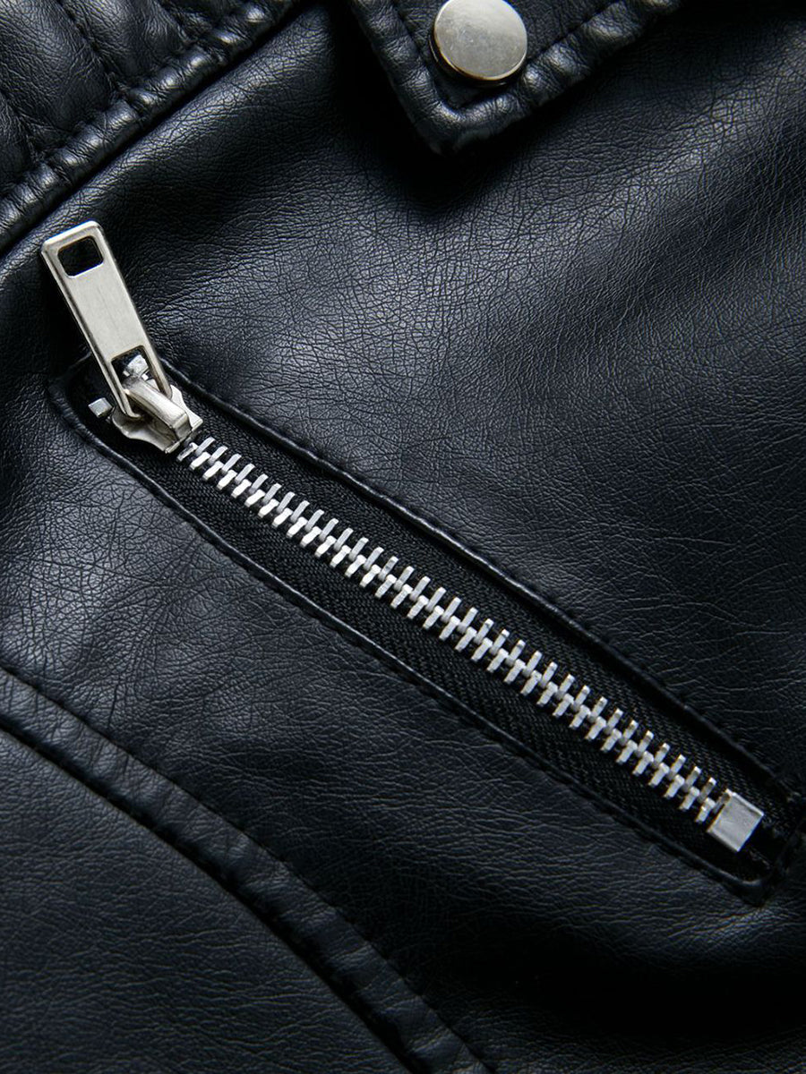 Derpai Damen-Perfecto aus PU-Leder mit Reißverschluss und Reverskragen