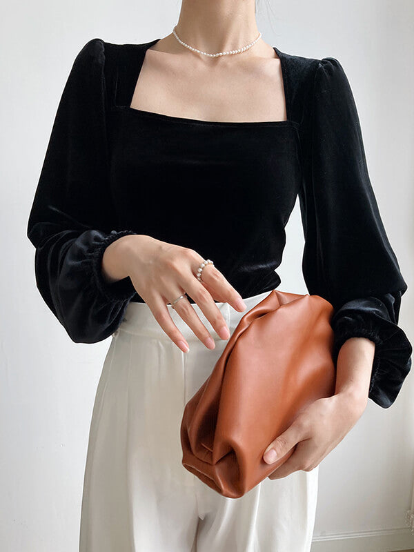 Derpai Schwarzes Samt-Top mit eckigem Ausschnitt – elegant & vintage
