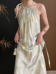 Derpai Tie-Dye Maxikleid mit Neckholder ärmellos mit Gürtel