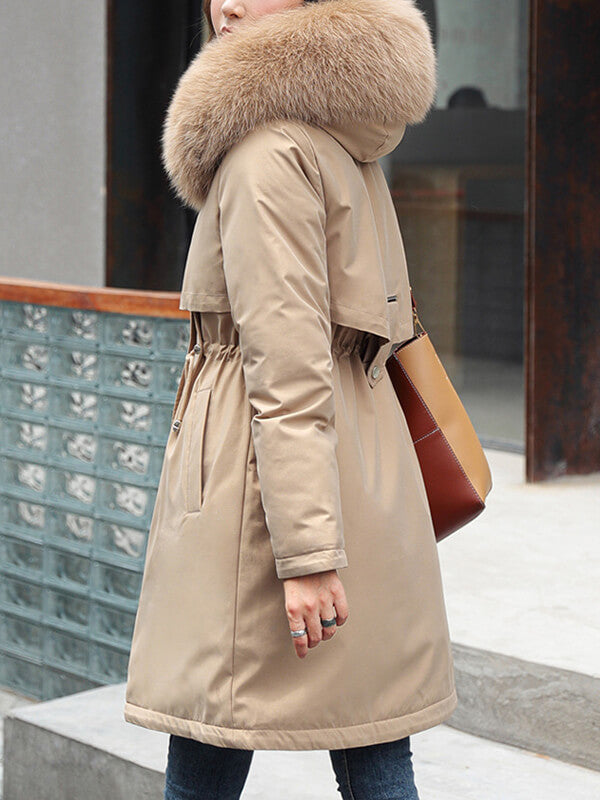 Derpai Lange Parka mit Fleece-Futter Taschen und Kapuze Damen Winter