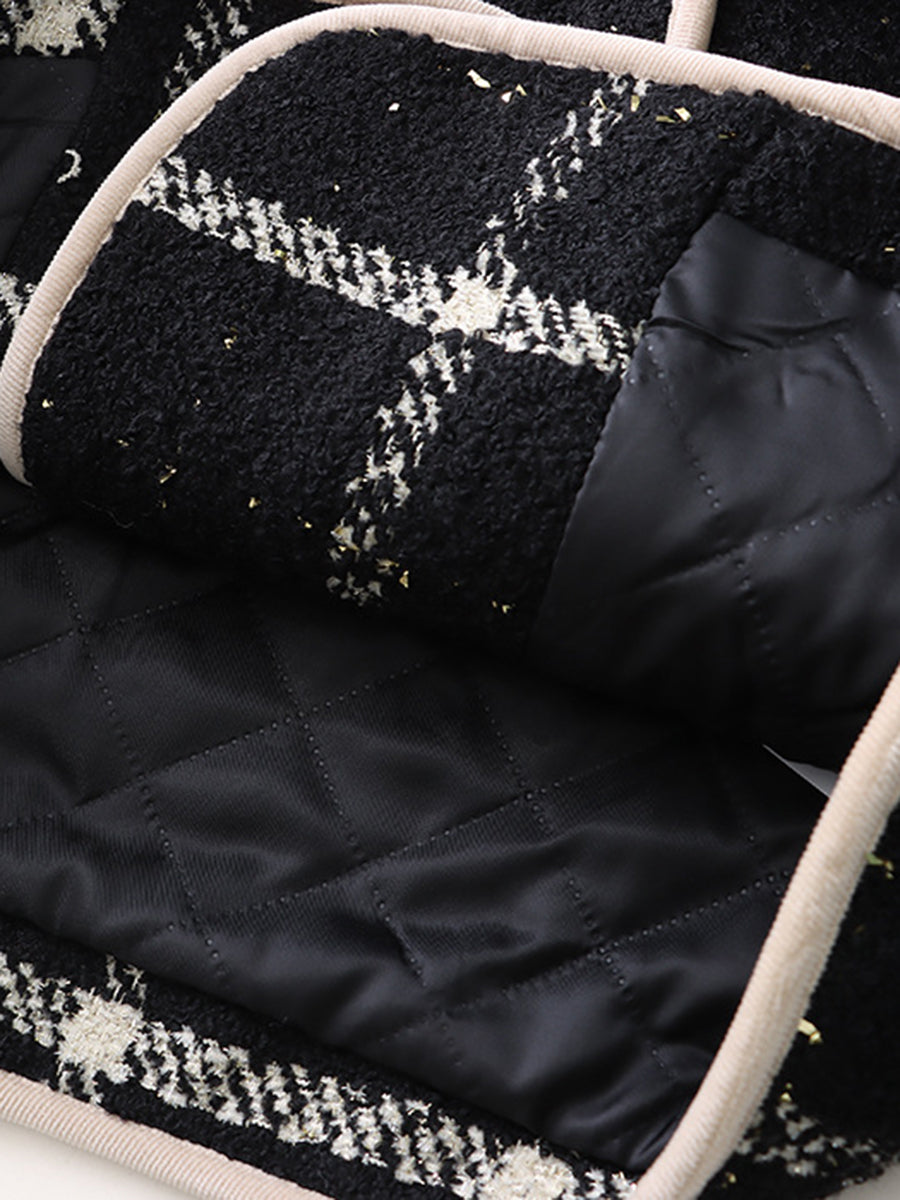 Derpai Tweedjacke mit Steppfutter Karomuster doppelreihige Knopfleiste Damen