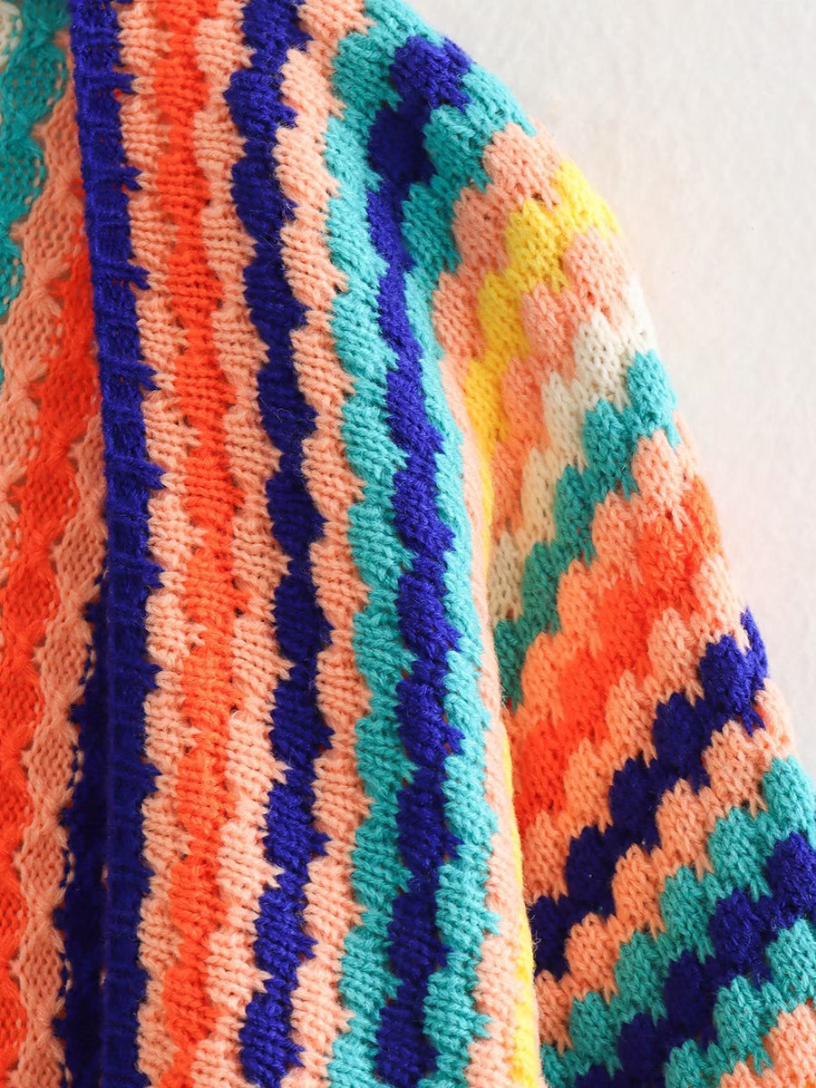 Derpai Strickjacke mit Regenbogenstreifen Damen locker casual