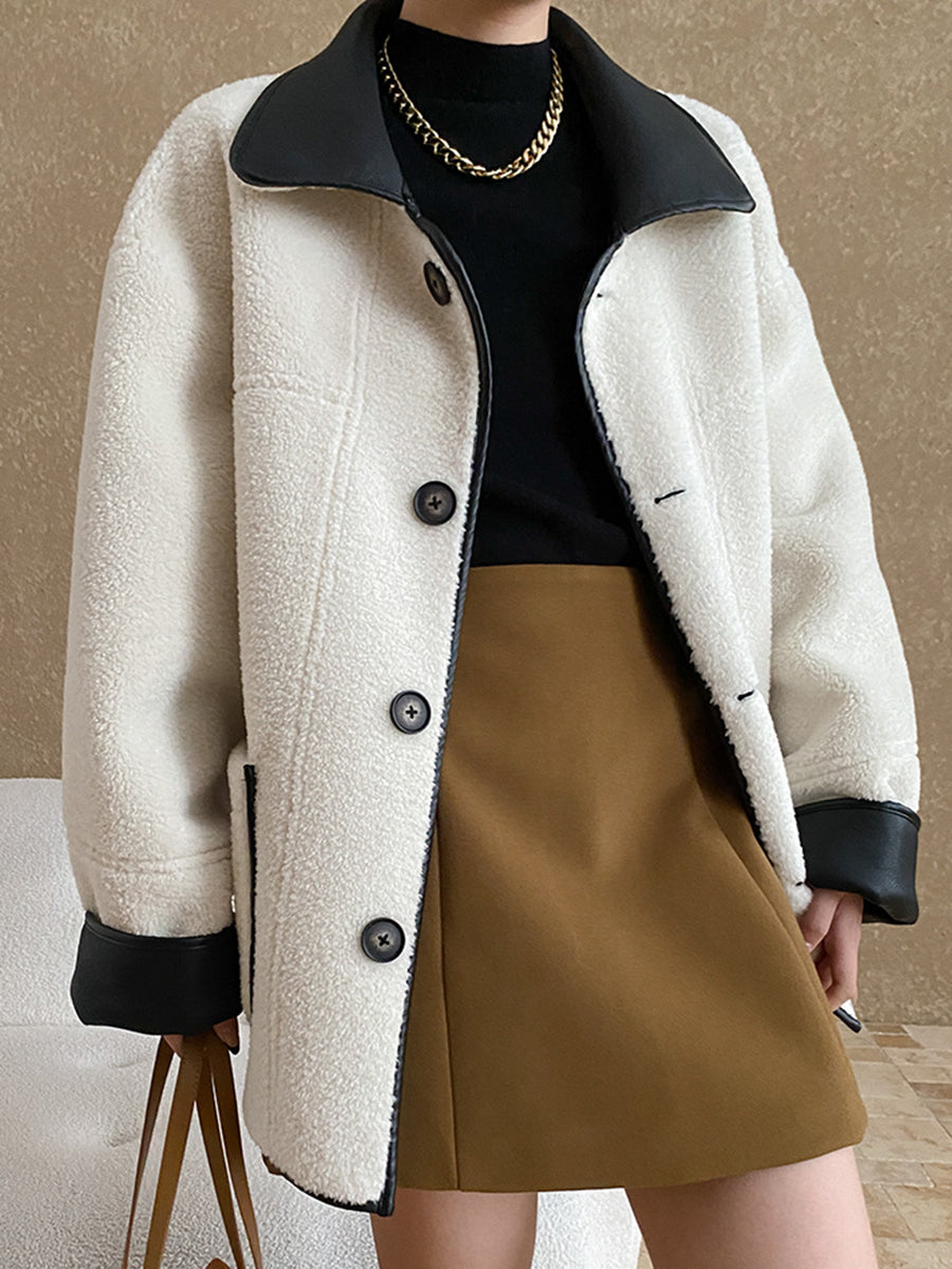 Derpai Fliegerjacke aus Kunstleder wendbar Knopfleiste Damen