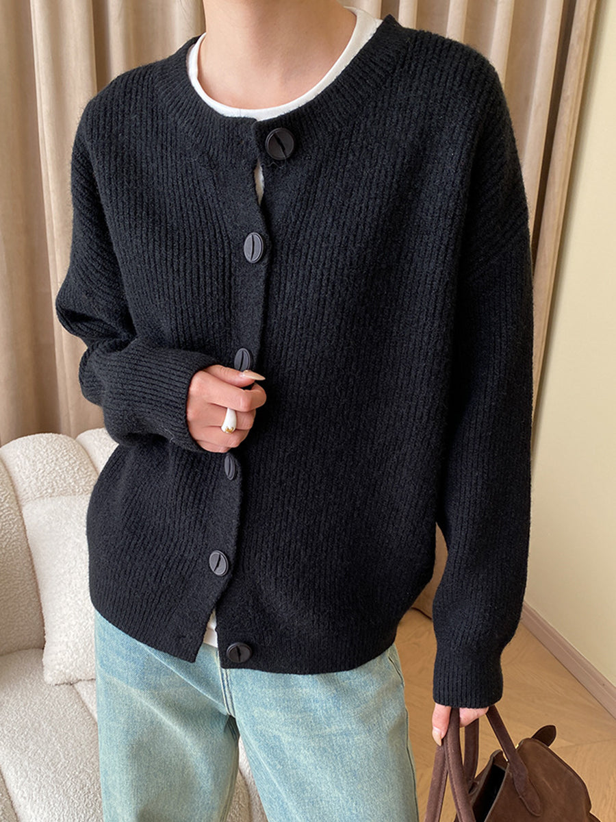 Derpai Cardigan mit Knopfleiste und Rundhalsausschnitt Damen casual