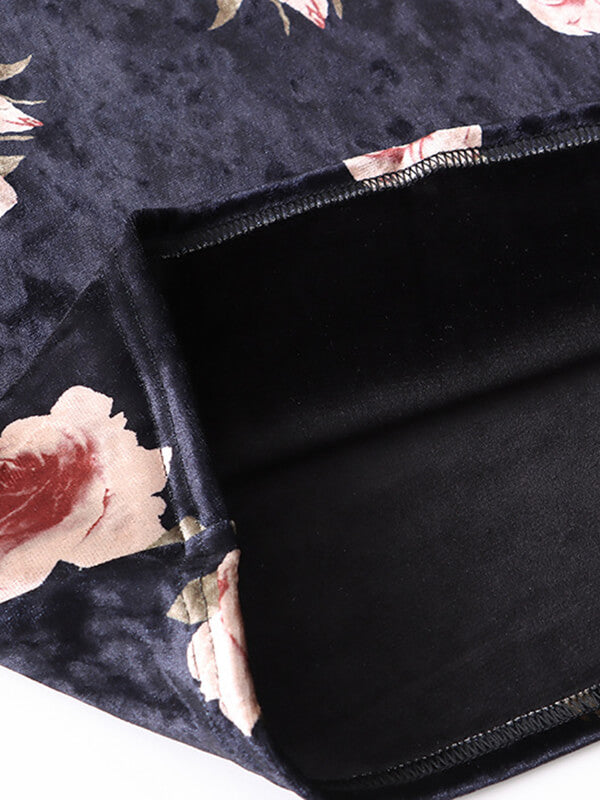 Derpai Langer Samtrock im Vintage-Stil mit Blumenprint
