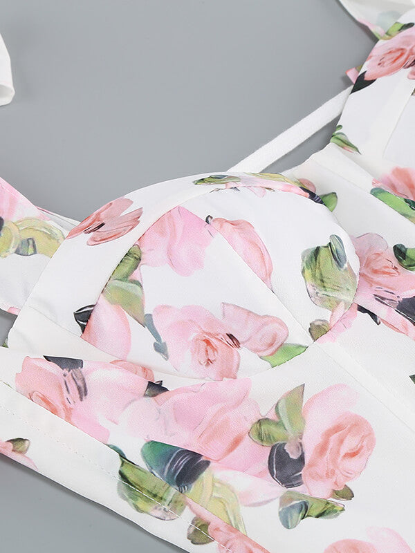 Derpai Midilanges elegantes Blumen-Abendkleid aus Chiffon