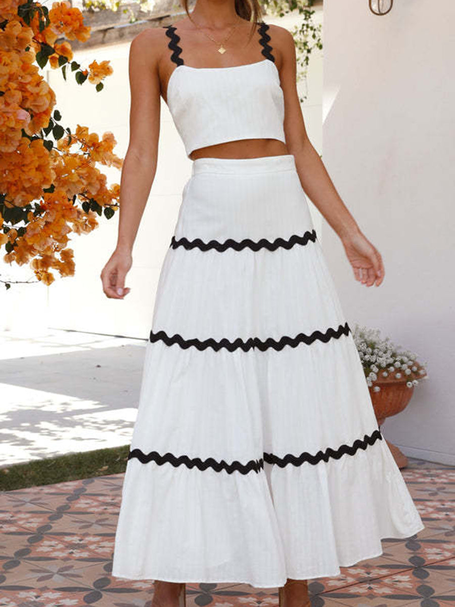 Derpai Zweiteiliges Set mit Rock und Crop Top gewellte Kanten Damen