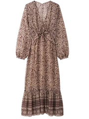 Derpai Langes Kleid Chiffon Paisley-Muster V-Ausschnitt lange Ärmel Boho