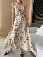 Derpai Langes Kleid mit Schmetterlingsdruck und feinen Trägern