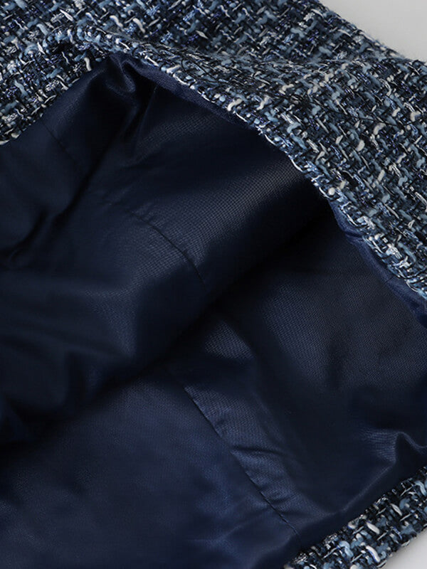 Derpai Mini-Tweedkleid aus Denim mit Rundhalsausschnitt & Taschen – für Abschlussball
