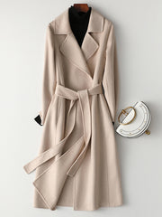 Derpai Langer Oversized-Wollmantel mit Gürtel und Taschen Damen