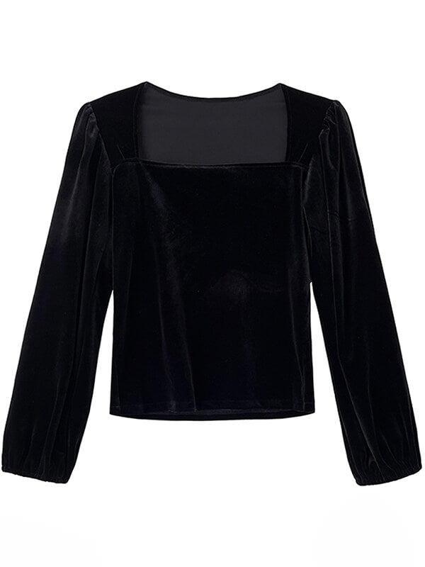 Derpai Schwarzes Samt-Top mit eckigem Ausschnitt – elegant & vintage