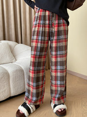 Derpai Weite Wollhose mit Karomuster und Trägern Damen Weihnachten