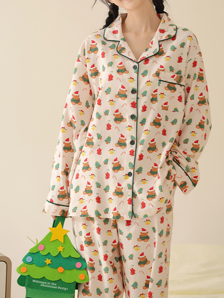 Derpai Weihnachts-Pyjama-Set mit Bärenmotiv Damen