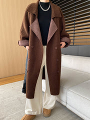 Derpai Langer Teddycoat mit doppelter Knopfleiste und Reverskragen Damen
