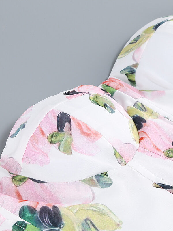 Derpai Bustier-Maxi-Abendkleid mit Blumenprint & Schlitz – für Hochzeit
