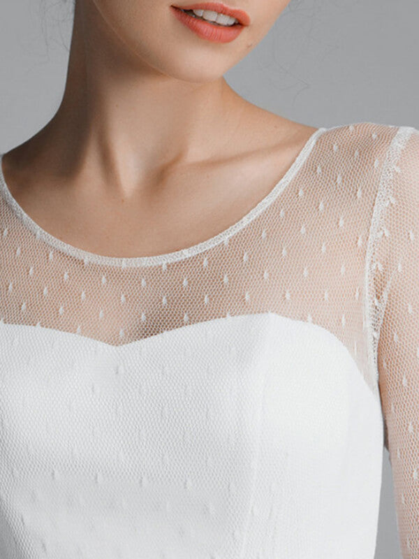 Derpai Midilanges Tüllkleid mit Rundhalsausschnitt & langen Ärmeln – elegant