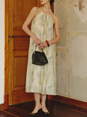 Derpai Tie-Dye Maxikleid mit Neckholder ärmellos mit Gürtel