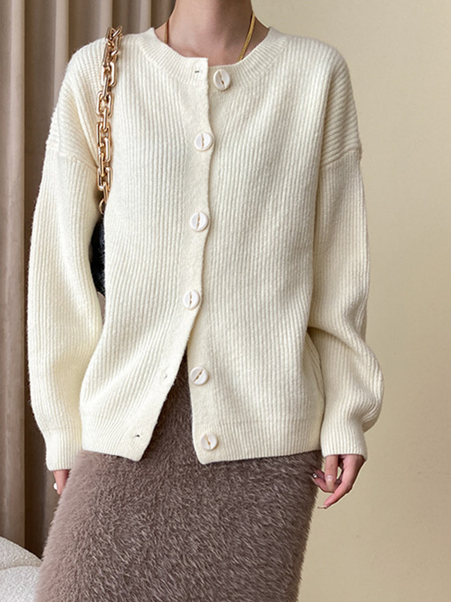 Derpai Cardigan mit Knopfleiste und Rundhalsausschnitt Damen casual
