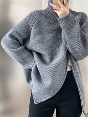 Derpai Damenpulli mit Stehkragen & Reißverschluss – modischer Stil