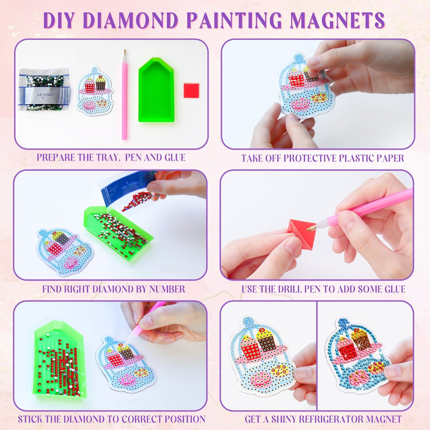 30 PCS Diamond Painting Magnets Kits - Small Diamond Art Magnet Kits for Adults - Mini Diamond Art DIY Crafts Stickers - Fridge Magnets Diamond Art Accessories Green Plant