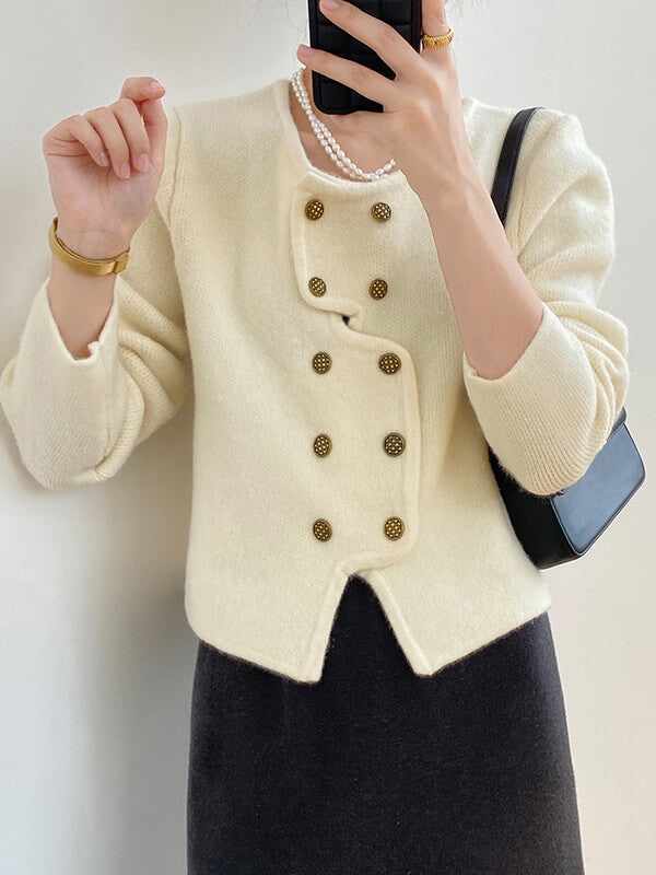 Derpai Asymmetrischer Cardigan mit doppelter Knopfleiste – Damenmode