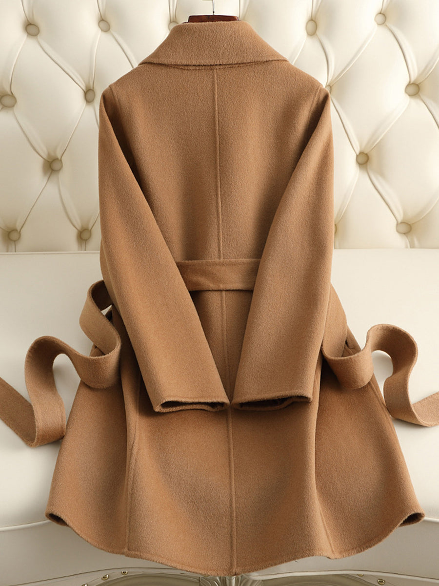 Derpai Eleganter Wollmantel mit Gürtel und Reverskragen Damen Weihnachten