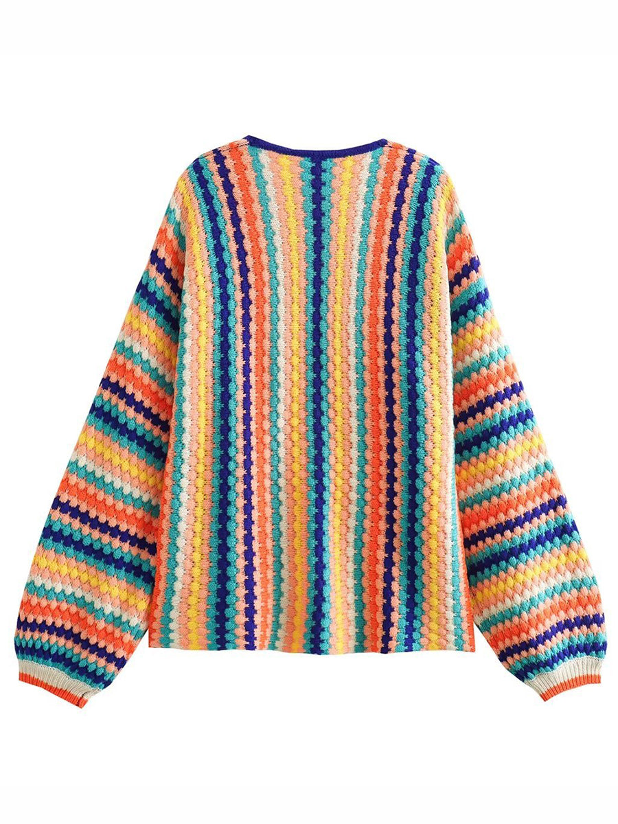 Derpai Strickjacke mit Regenbogenstreifen Damen locker casual