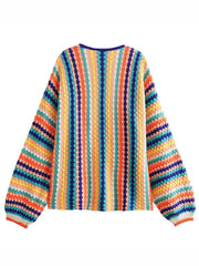 Derpai Strickjacke mit Regenbogenstreifen Damen locker casual